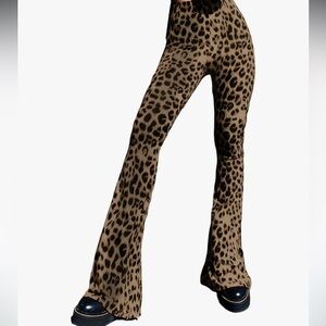 Leopard bell bottom flared pants stretch sexy pinup cowgirl festival rave club